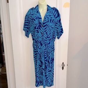 Vintage Adrianna Papell Teal and Purple Tropical Leaf Pattern Silk Dress